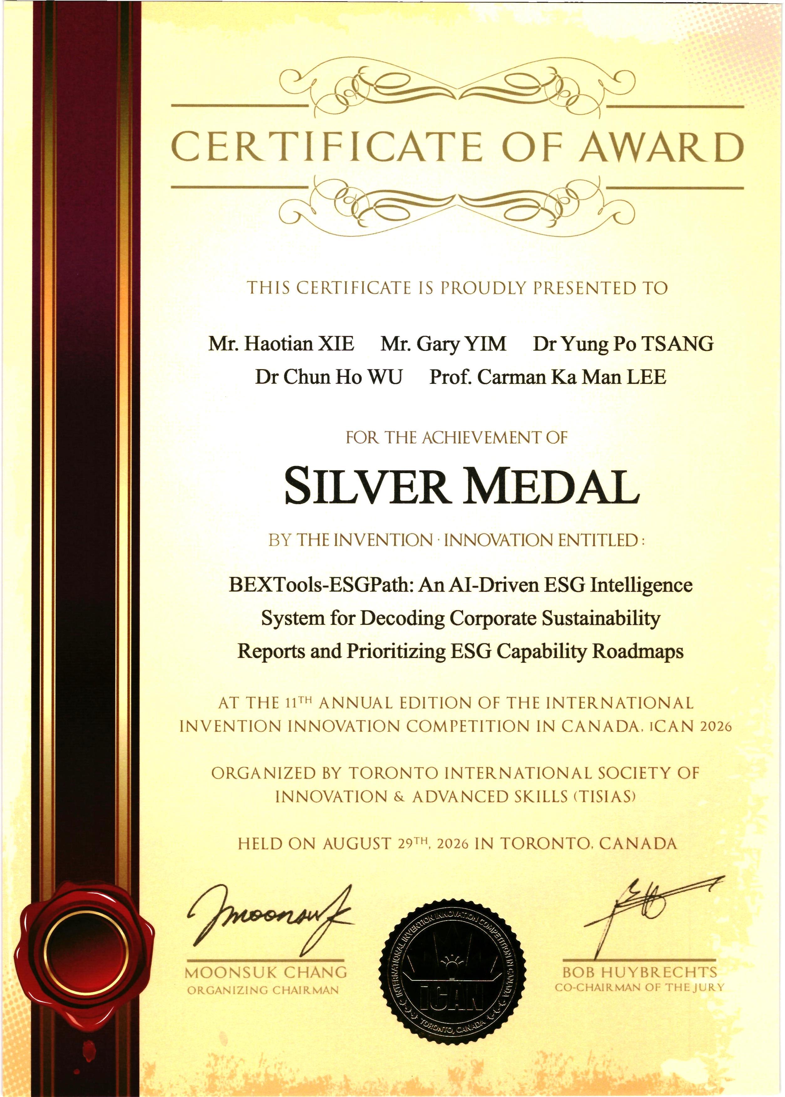 Silver Medal Award for BEXTools-ESGPath at iCAN 2026